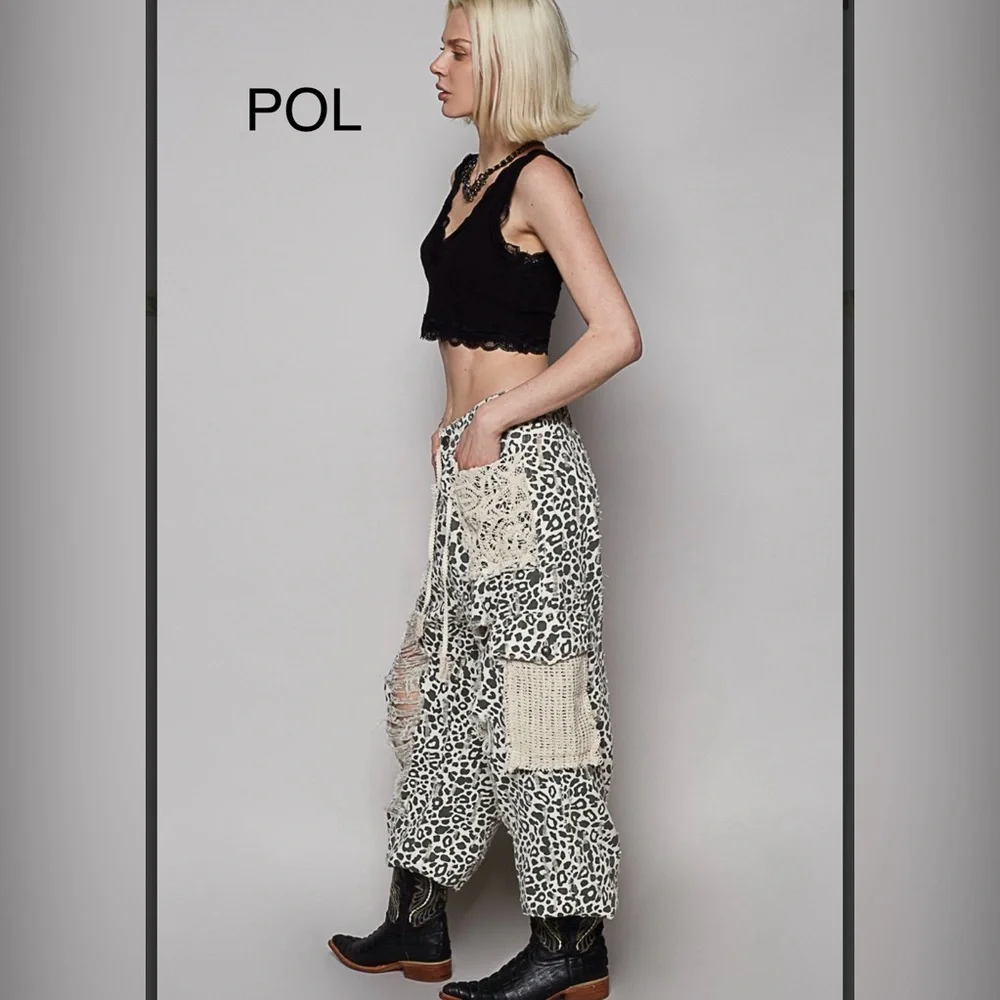 BPB11-5🤍🖤POL polished black+cream animal print  jean w/jogger profile! - Picture 2 of 6